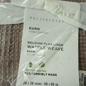 Pottery barn Belgian flax linen waffle weave Euro sham set of 2 Flax 26 x 26